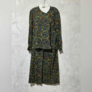 Pendleton Vintage Equestrian themed paisley print blouse and skirt set size 10